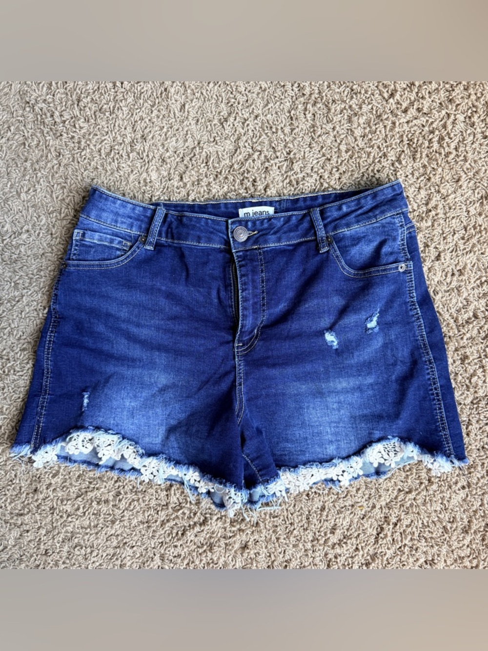 Maurices High Waisted Denim Shorts with White Crochet Hem